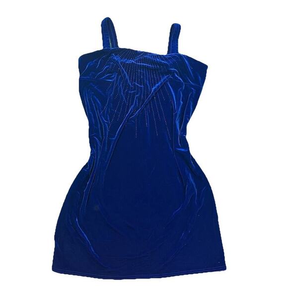 Vtg Y2K Options By Delta Women SZ 20 Blue Velvet Prom Dress Knee‎ Length Bodycon - Picture 1 of 7